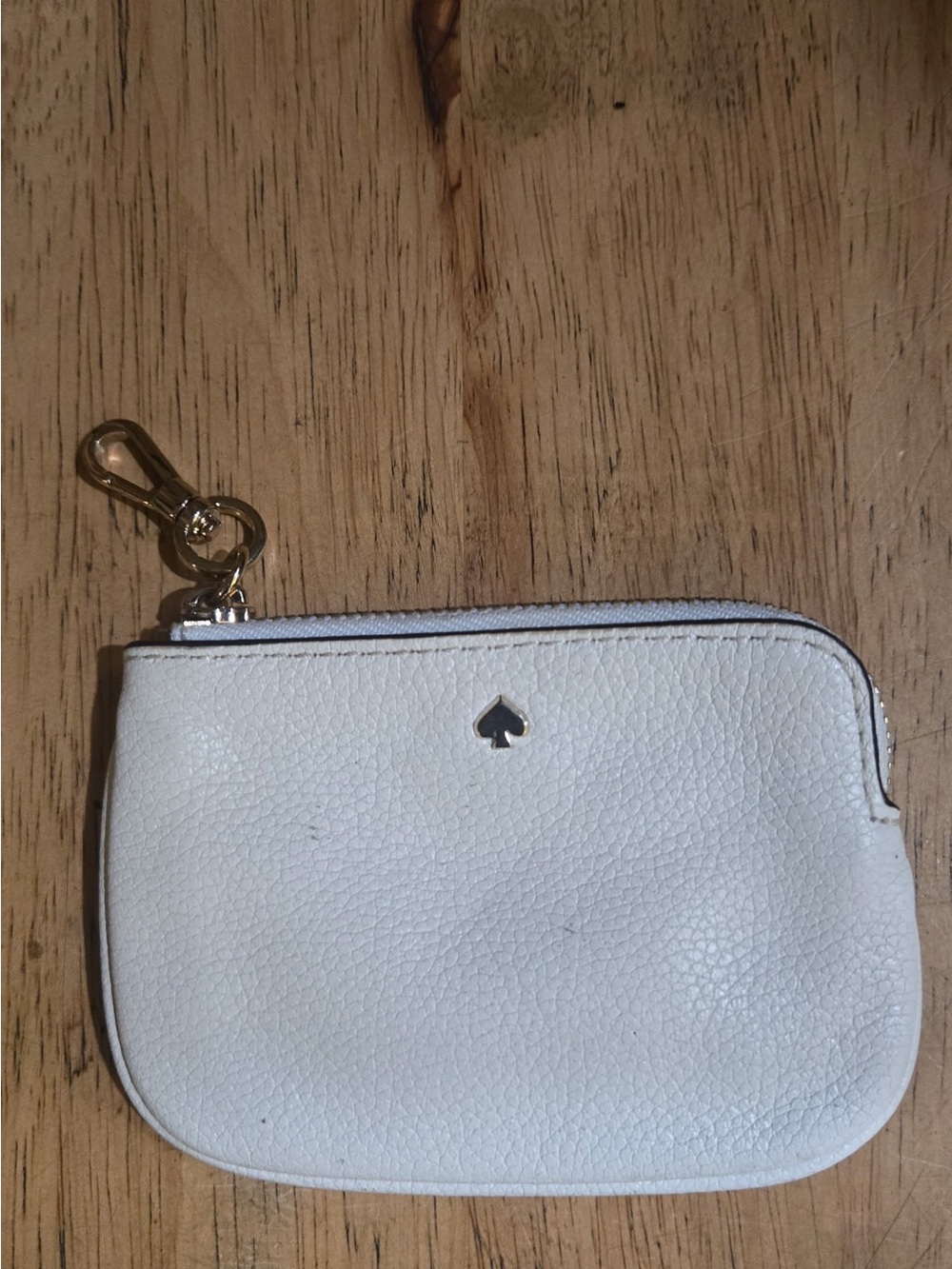 kate spade White Leather Zip Key & Card Holder with Gold Clip